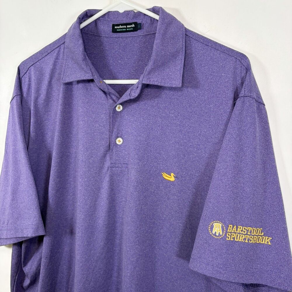 Southern Marsh Barstool Sportsbook Golf Polo Shirt Mens Large Purple Yellow
